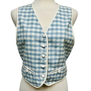 VINTAGE Liz Sport Liz Claiborne Blue and White Gingham Vest Women’s Size Small